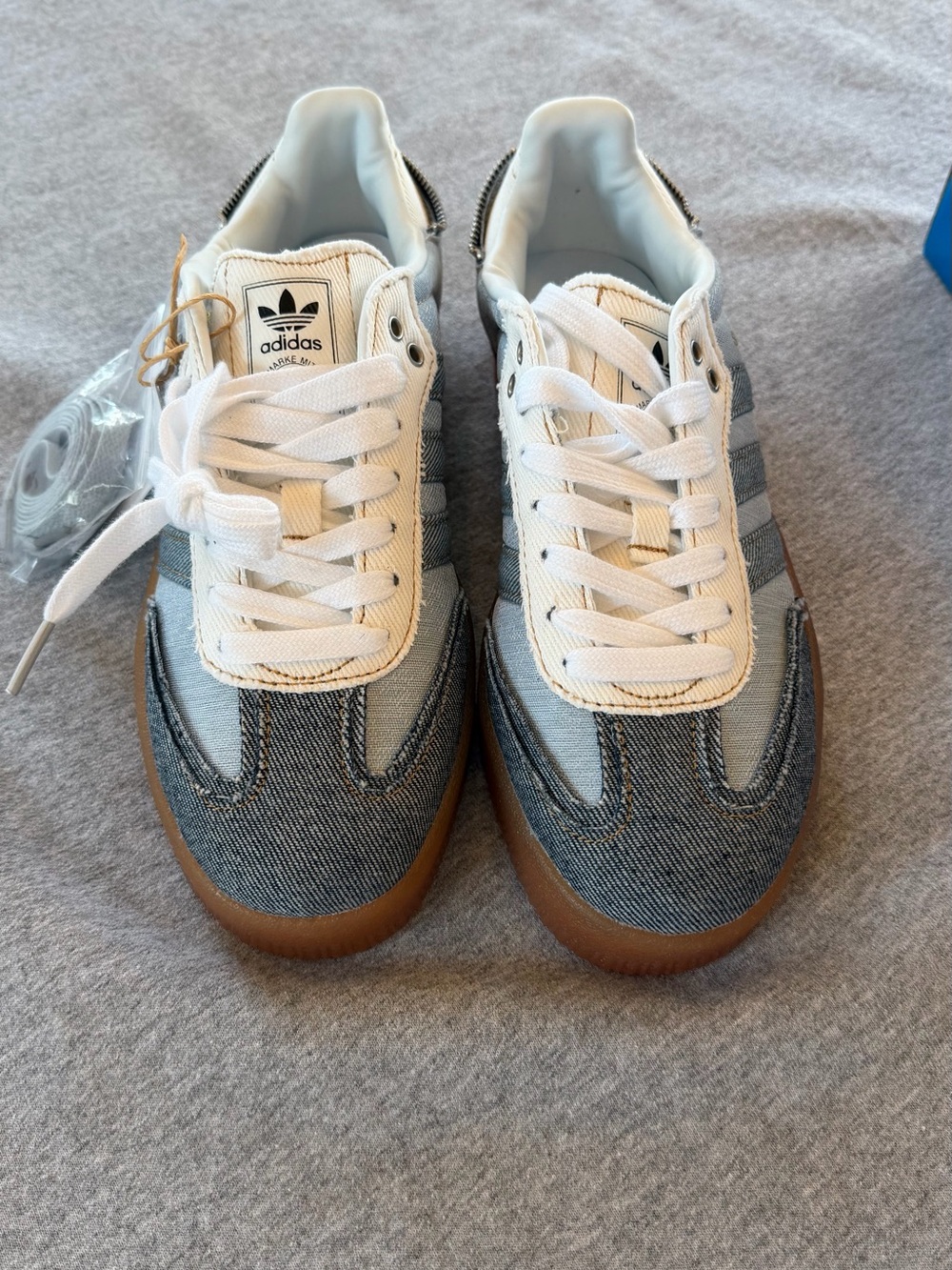 adidas Women's Denim Blue and White Sneakers with Gum Sole
